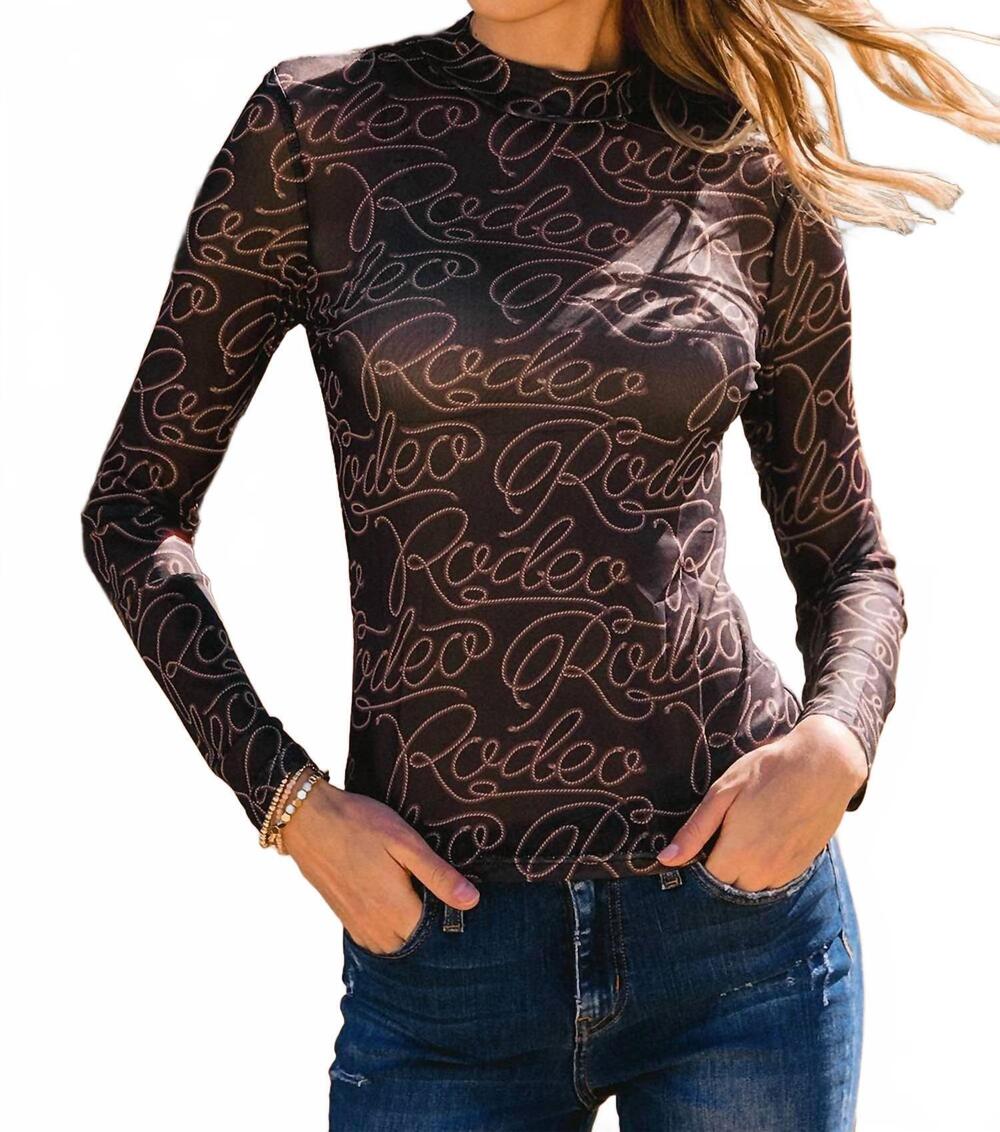 NEW 1 THE WOMAN rodeo long sleeve mesh top in black